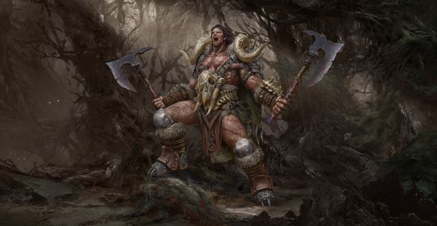 Обои на рабочий стол Варвар, вызывающий на бой, из игры Diablo 2, by dongbiao lu