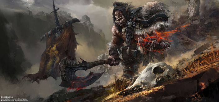 Обои на рабочий стол Орк Grommash Grom Hellscream / Громмаш Гром Адский Крик из игры World of Warcraft / Мир военного ремесла, by dongbiao lu