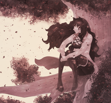 Обои на рабочий стол Blake Belladonna / Блейк Белладонна из аниме RWBY / Красный, Белый, Черный, Желтый