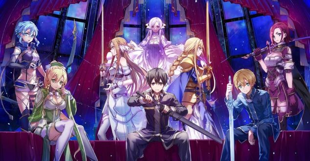 Обои на рабочий стол Kirito / Кирито, Asuna / Асуна, Alice / Алиса, Leafa / Лифа, Sinon / Синон, Eugeo / Юджио, Medina Orthinanos / Медина Ортинанос, Administrator / Администратор арт персонажей из аниме и игры Sword Art Online Alicization / Мастера Меча Онлайн