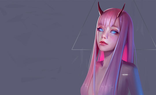 Обои на рабочий стол Zero Two / Зеро Ту из аниме Darling in the FranXX / Милый во Франкcе, by Huy Ozuno