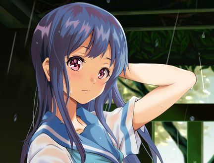 Обои на рабочий стол Персонаж Yoroizuka Mizore с голубыми волосами