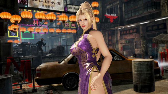 Обои на рабочий стол Девушка-боец Rachel / Рэйчел в ночном городе из игры Dead or Alive 6