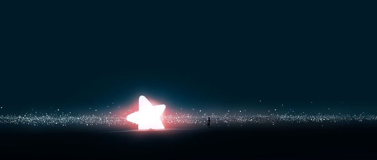 Обои на рабочий стол Девочка стоит перед большой звездой, by gracile_jp·
