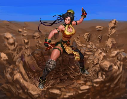 Обои на рабочий стол Девушка-воин в боевой стойке, by Hyeon Gwan Nam