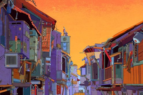 Обои на рабочий стол Безлюдная улочка городских трущоб, by Guangyuan Yu