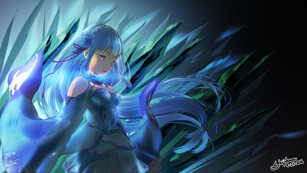 Обои для рабочего стола Emilia / Эмилия из аниме Re:Zero kara Hajimeru Isekai Seikatsu / Re:Zero. Жизнь с нуля в альтернативном мире, by GZery