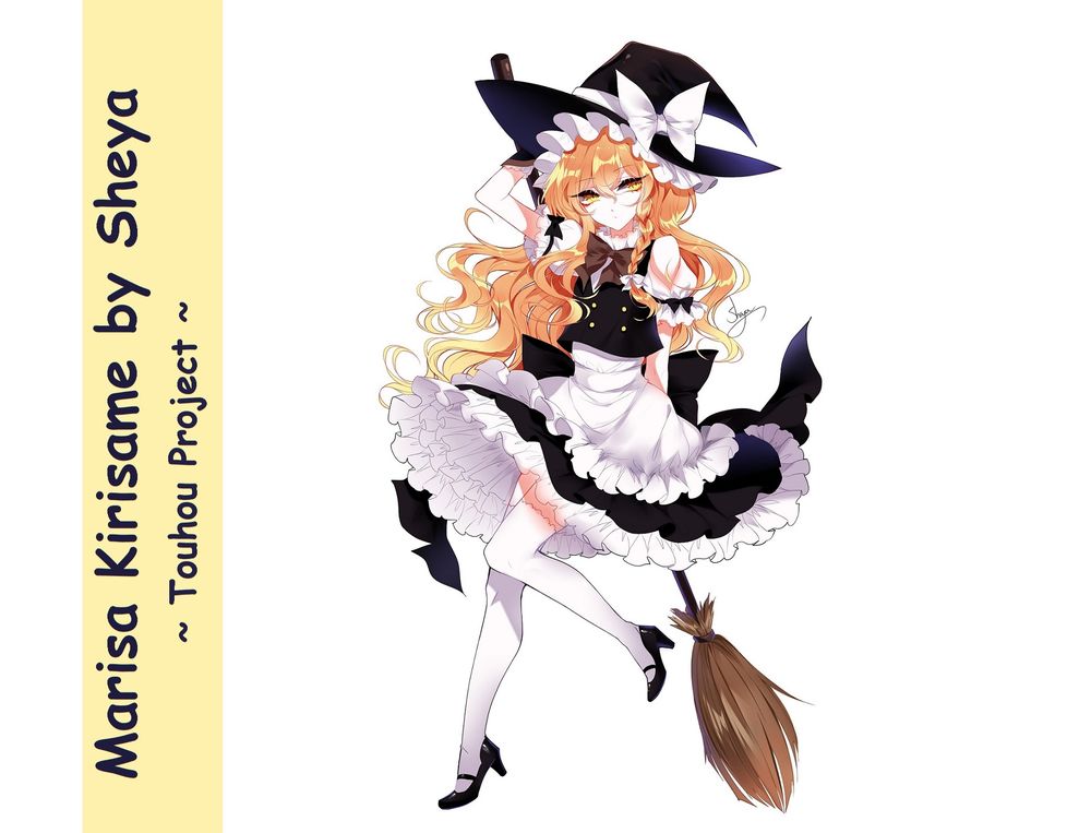 Обои для рабочего стола Kirisame Marisa / Кирисаме Мариса с метлой из серии компьютерных игр Touhou Project / Проект «Восток», by Sheya