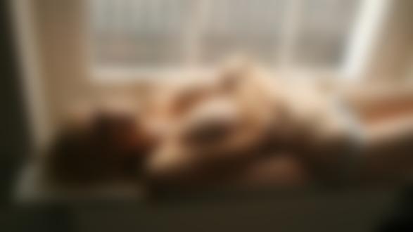Обои на рабочий стол Девушка топлес лежит на подоконнике на фоне окна