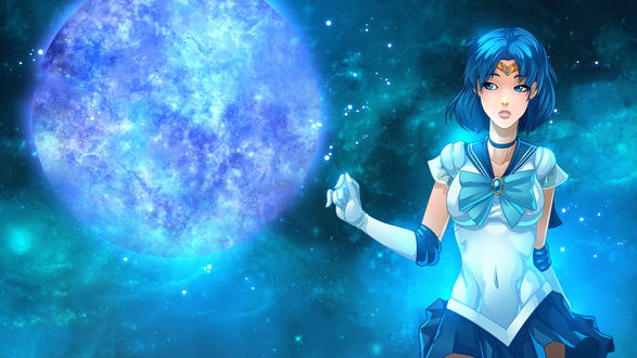 Обои на рабочий стол Мizuno Аmi / Ами Мизуно / Sailor Мercury / Сейлор Меркурий из аниме Bishoujo Senshi Sailor Moon / Красавица-воин Сейлор Мун, by Fred-H