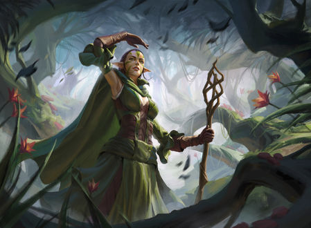 Обои на рабочий стол Эльфийка Nissa Revane / Нисса Реван из игры Magic: The Gathering в лесу, by Leo Av