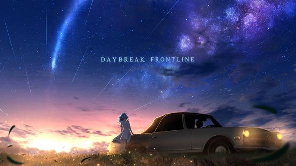 Обои на рабочий стол Девушка стоит у авто на фоне облачного неба, (Daybreak Frontline), by adsuger