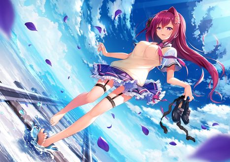 Обои на рабочий стол Aritagawa Nio идет по воде с туфлями в руке, by nanaka mai