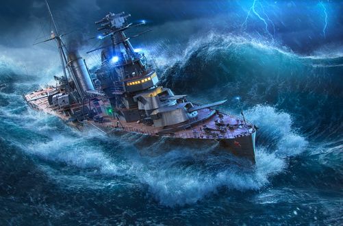Обои на рабочий стол Советский крейсер «Киров» попал в шторм, арт к игре World of Warships
