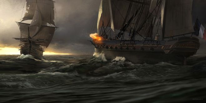 Обои на рабочий стол Парусники на море во время начинающегося шторма, by adriaguez