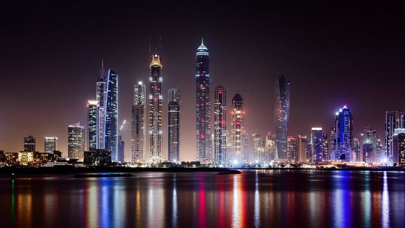 Обои на рабочий стол Огни ночного города Dubai, United Arab Emirates / Дубай, Объединенные Арабские Эмираты