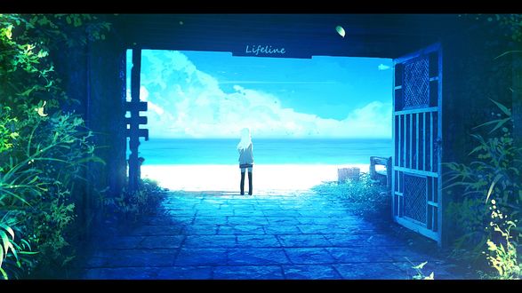 Обои на рабочий стол Девушка смотрит на море под облачным небом, by Lifeline