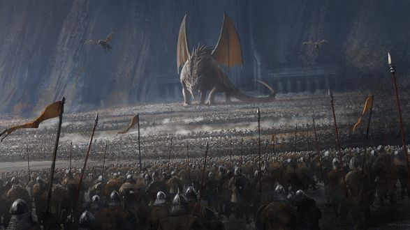 Обои на рабочий стол Противостояние армии людей и драконов, by JAN DITLEV