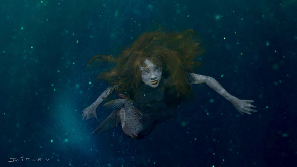 Обои на рабочий стол The mermaid / Русалка плывет под водой, by JAN DITLEV