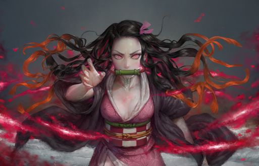 Обои на рабочий стол Kamado Nezuko / Нэдзуко Камадо из аниме Kimetsu no Yaiba / Клинок, рассекающий демонов