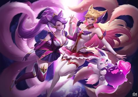 Обои на рабочий стол Две версии Ahri / Ари из игры League of Legends / Лига Легенд, by Citemer Liu