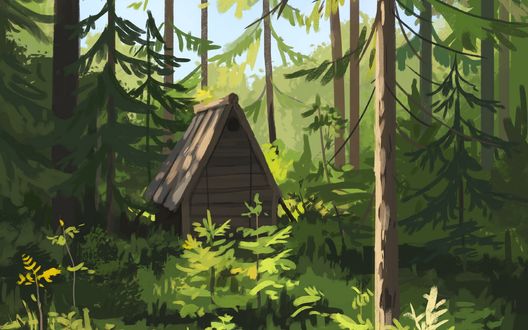 Обои на рабочий стол Маленькая избушка в лесу, by Forest Diver