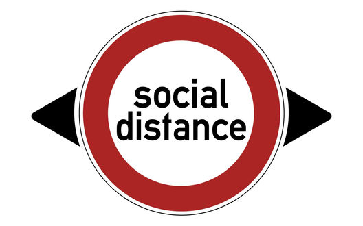 Обои на рабочий стол Предупреждающий знак social distance / социальная дистанция