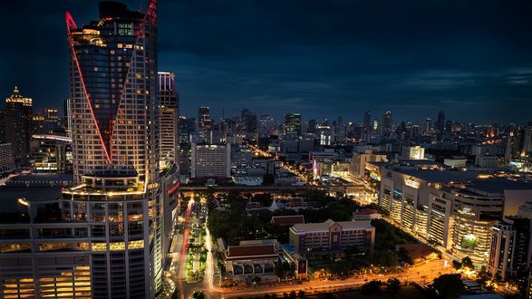 Обои на рабочий стол Огни ночного города с высоты Бангкок, Таиланд / Bangkok, Thailand