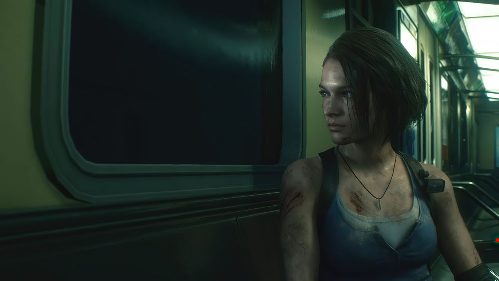 Обои для рабочего стола Jill Valentine / Джилл Валентайн в вагоне метро, из игры Resident Evil / Обитель зла