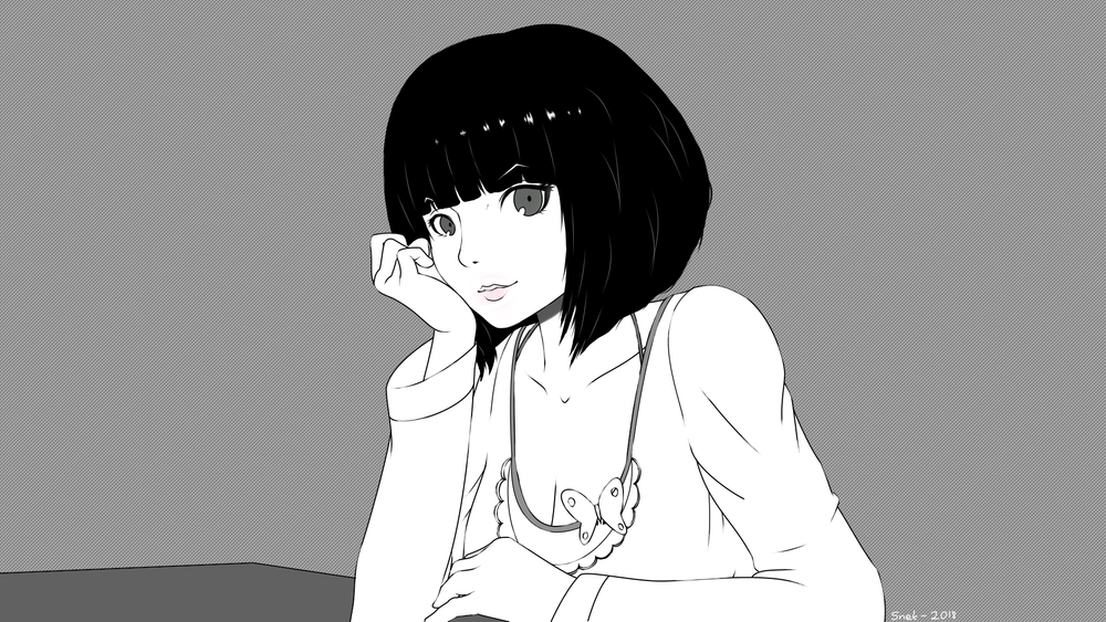Обои для рабочего стола Черно-белый рисунок девушки, by JellySnek