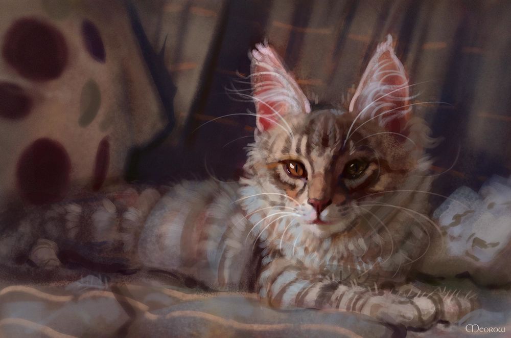 Обои для рабочего стола Котенок лежит на диване, by Meorow