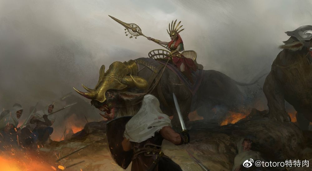 Обои для рабочего стола Goddess of war / Богиня войны сидит верхом на монстре, by Senfeng Chen