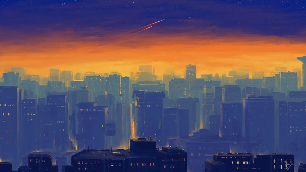 Обои для рабочего стола Вид на город на закате, by BisBiswas