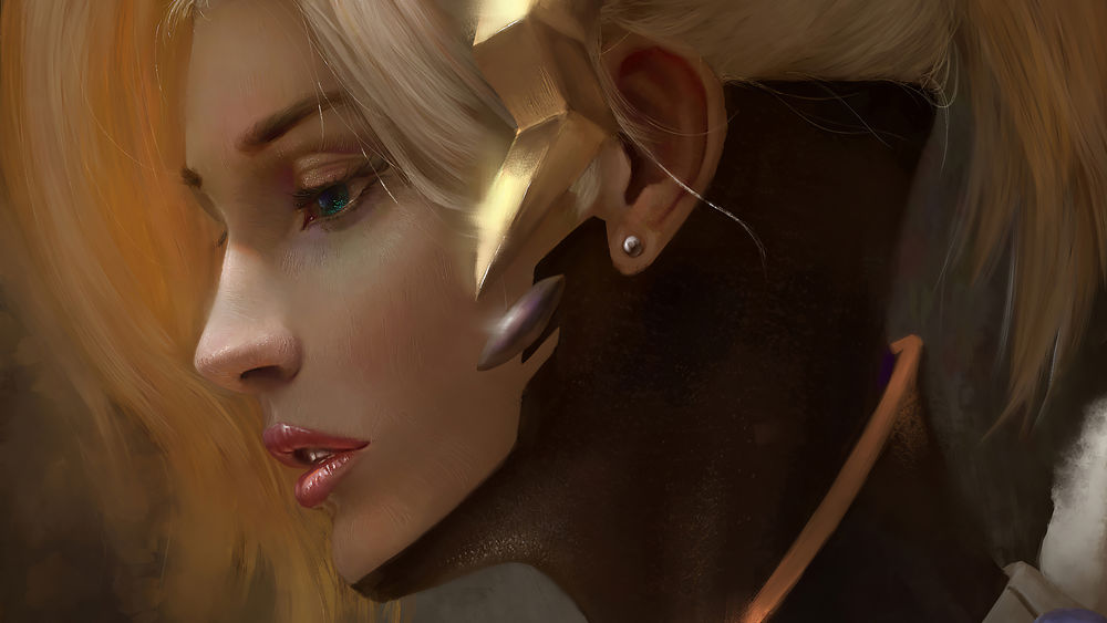Обои для рабочего стола Mercy / Ангел / Ангела Циглер из игры Overwatch / Дозор, by Boyu Yang