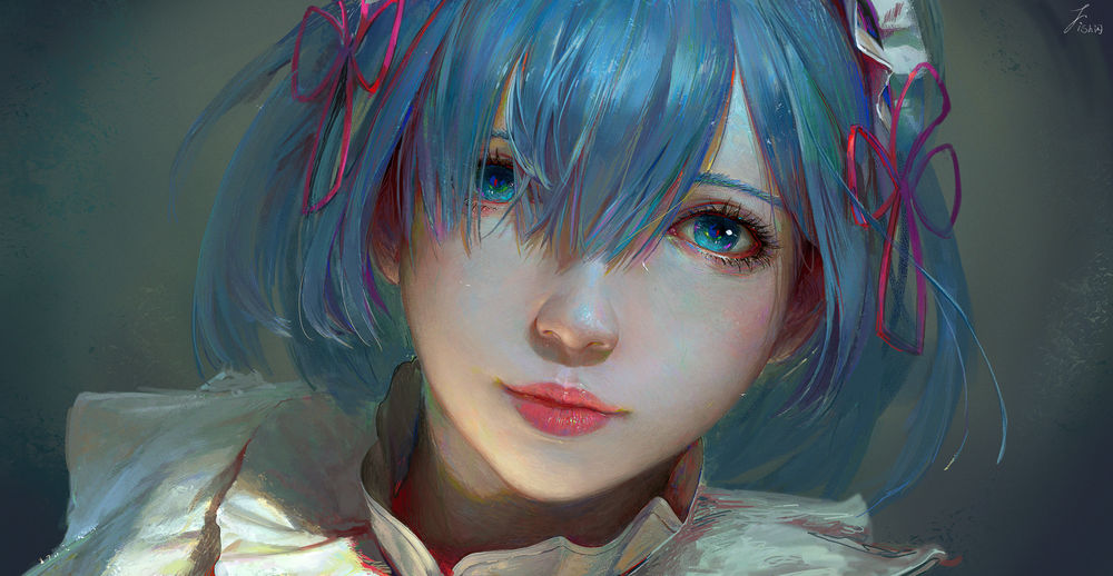 Обои для рабочего стола Rem / Рем персонаж из аниме Re: Zero kara Hajimeru Isekai Seikatsu / Re: Жизнь с нуля в параллельном мире, art by Scorpionfish