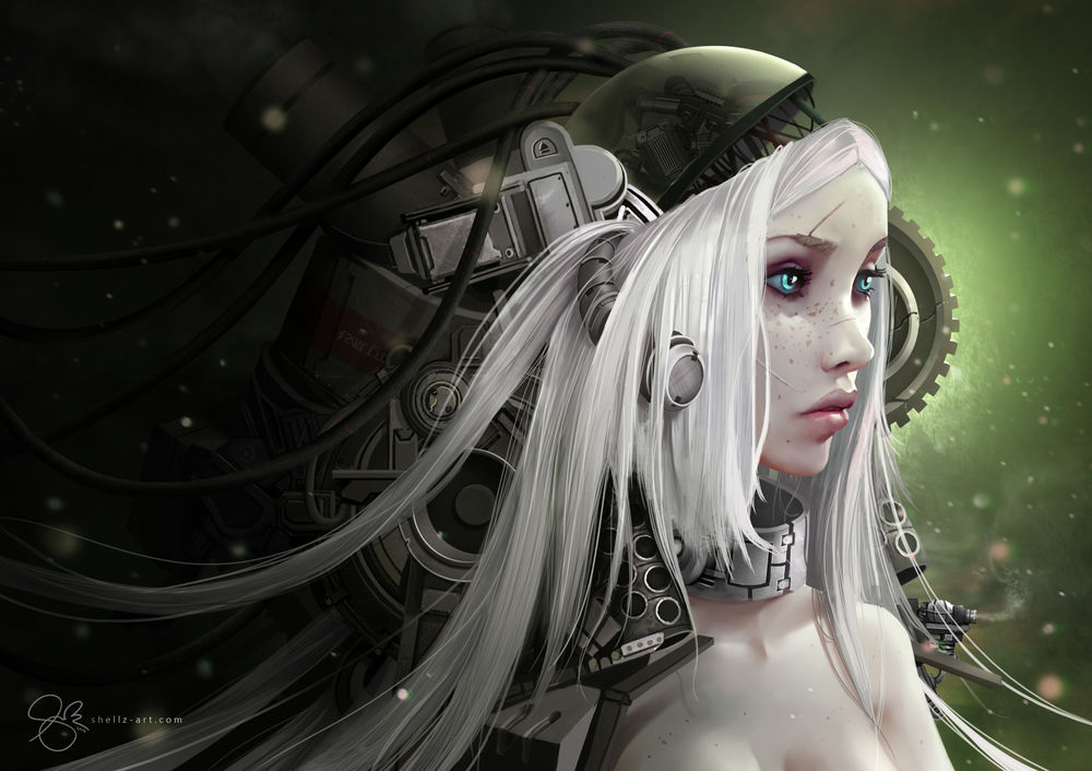 Обои для рабочего стола Белокурый голубоглазый андроид, by shellz-art