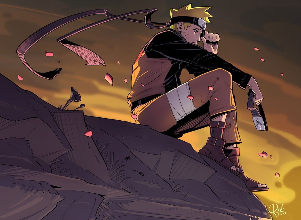 Обои для рабочего стола Uzumaki Naruto / Наруто Узумаки плачет, сидя на камне из аниме Naruto / Наруто