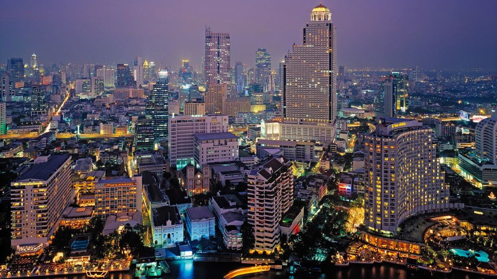 Обои для рабочего стола Вид на ночной город Бангкок, Таиланд / Bangkok, Thailand