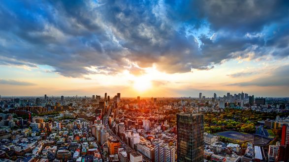 Обои на рабочий стол Город в лучах заходящего солнца Бангкок Таиланд / Bangkok, Thailand