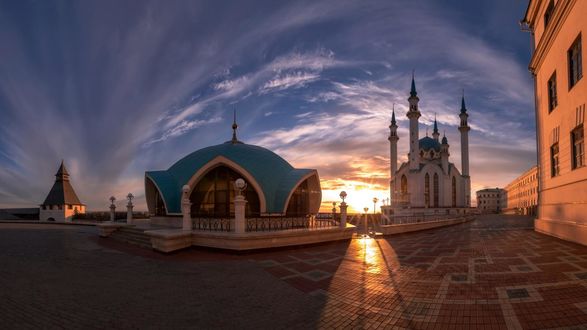 Обои на рабочий стол Мечеть на фоне вечерней зари, Казань, Россия