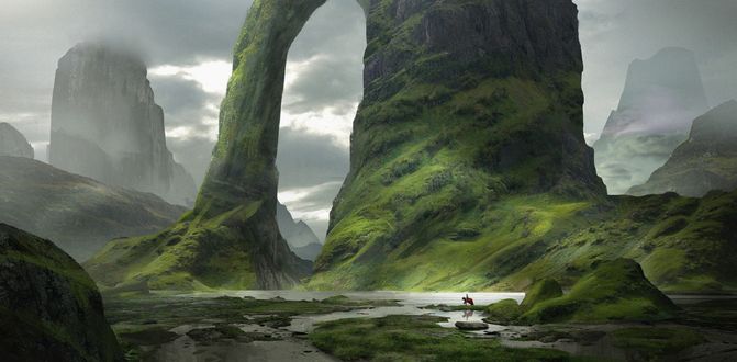 Обои на рабочий стол Зеленая гора в тумане, by eddie-mendoza