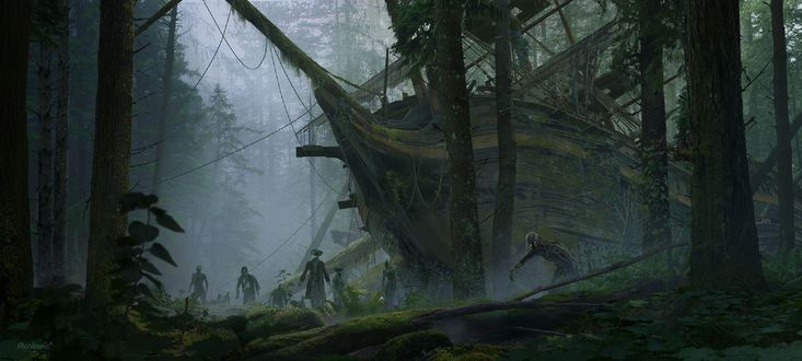 Обои на рабочий стол Корабль призрак в лесу, by Rado Markovic