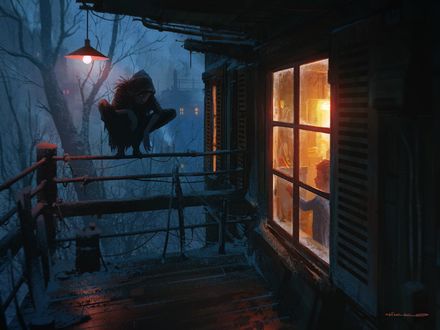 Обои на рабочий стол Монстр наблюдает за ребенком, by Nikolai Lockertsen