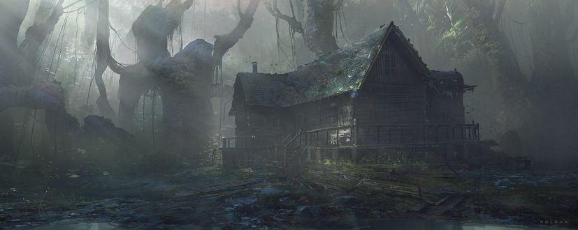 Обои на рабочий стол Старый дом в дремучем лесу, by Nikolai Lockertsen