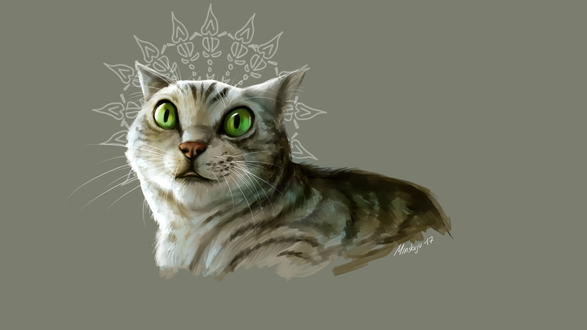Обои на рабочий стол Зеленоглазый полосатый кот, by MineaAmanda