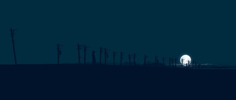 Обои на рабочий стол Девочка стоит у телеграфных столбов, by gracile