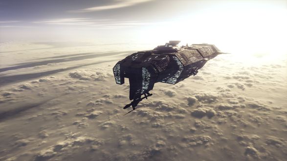 Обои на рабочий стол Дредноут Phoenix в атмосфере планеты, игра EVE Online, автор Stefan Batca