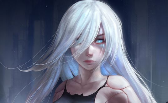 Обои на рабочий стол Белокурая девушка, арт персонажа из игры NieR: Automata, by aliquence