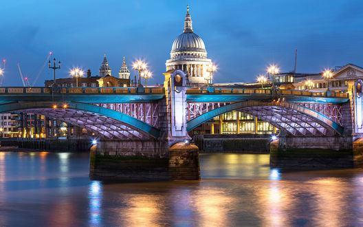 Обои на рабочий стол Огни ночного города, мост Блэкфрайарс / Blackfriars Bridge, Лондон, Англия / London, England