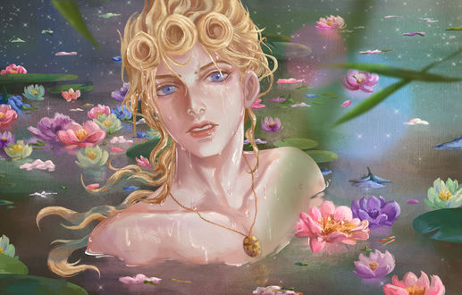 Обои на рабочий стол Белокурый парень в воде, манга JoJo no Kimyou na Bouken / Невероятное приключение ДжоДжо
